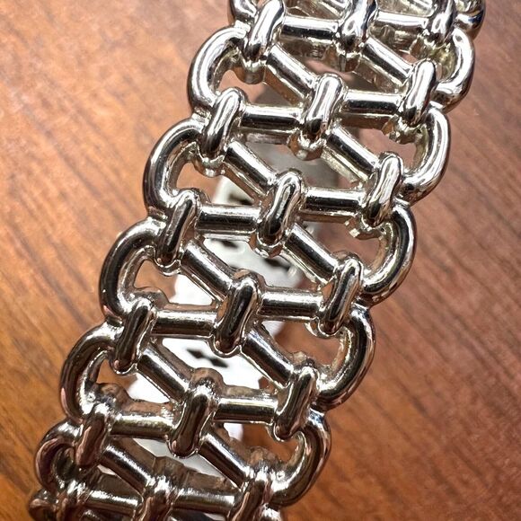Hinged Woven Cuff Bracelet Statement Jewelry Silver - Picture 3 of 12